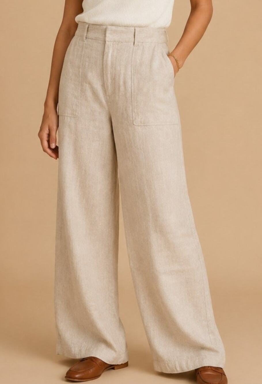Abercrombie & Fitch Linen Wide Leg Trouser Pants Size L Beige Granola Indie Prep